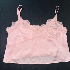 Pink Lace Trim Cami | Soft Satin-Look Sleepwear / Lingerie Top